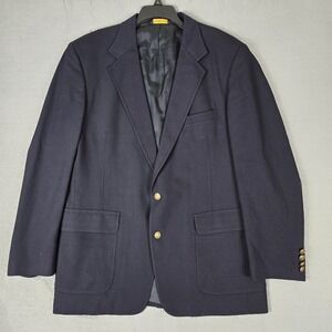 J Peterman Sport Coat Mens 44L Navy Blue Blazer Wool Gold Button Jacket Nautical